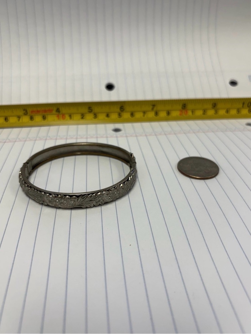 Whiting & Davis Silver Floral Engraved Hinged Bangle Bracelet